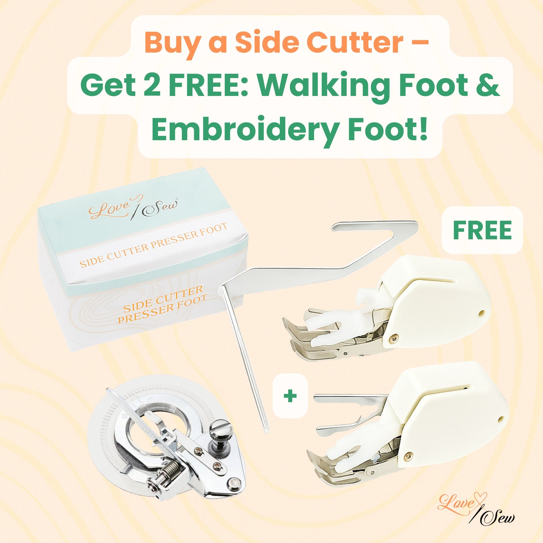 Side Cutter Presser Foot + FREE Circular Embroidery Presser Foot & Walking Press Foot