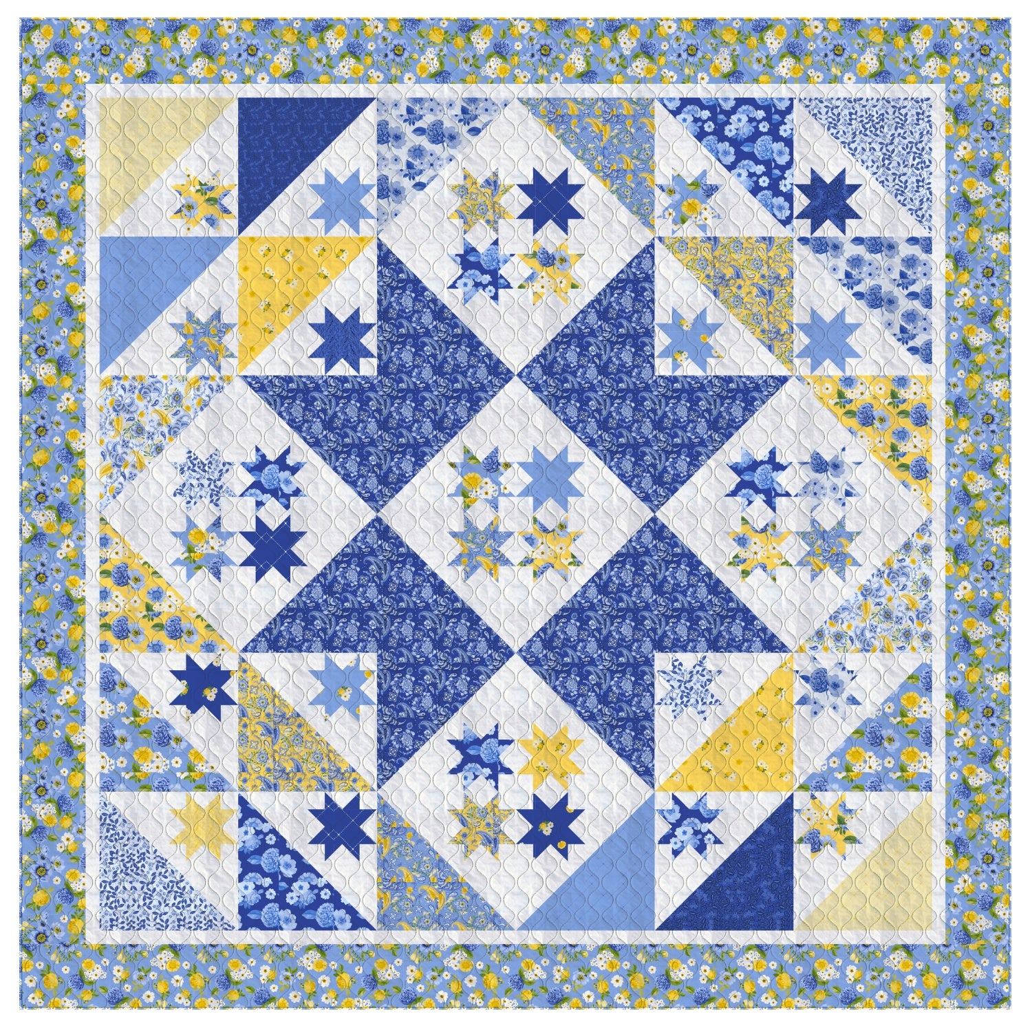 Queen Size Star Light - Quilt Kit - Sunshine Blooms (86" x 86") - Main Floral Sky