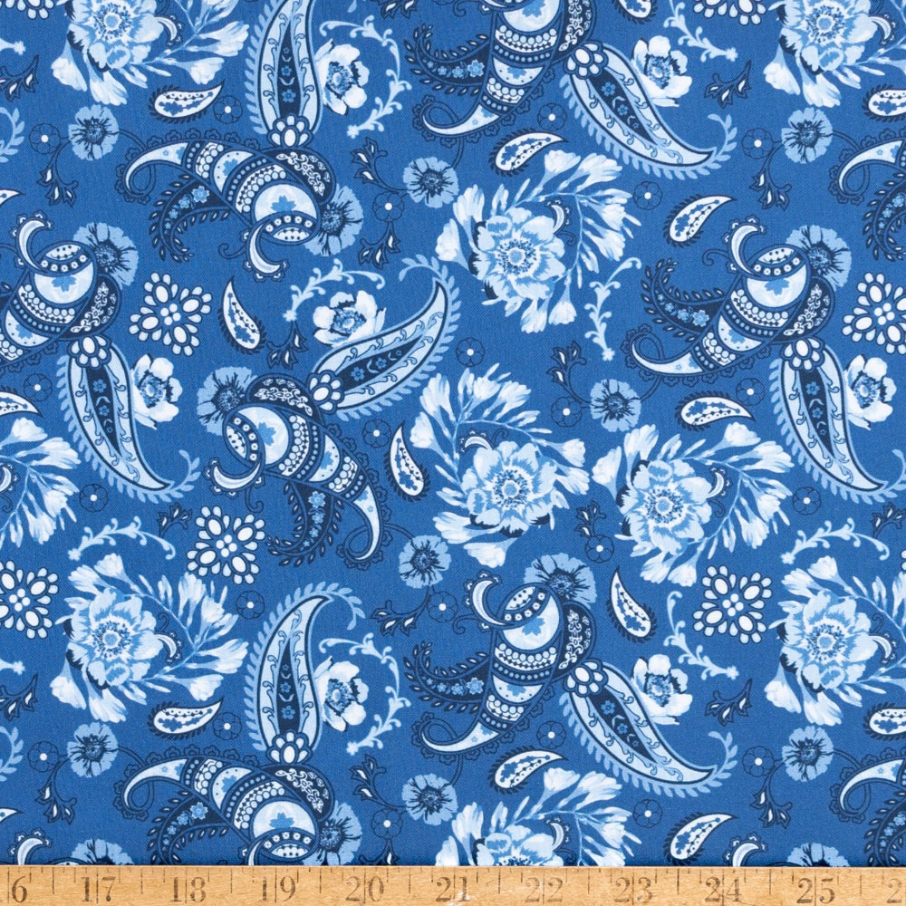 Sunshine Blooms - Floral Paisley Blue